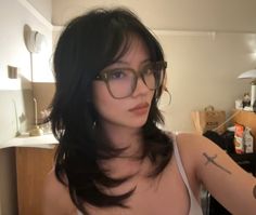 Bangs Glasses, Bangs And Glasses, Glasses For Round Faces, Wavy Layers, Medium Length Layers, Haircuts For Wavy Hair, Wispy Bangs, Makeup Hairstyles, Random People