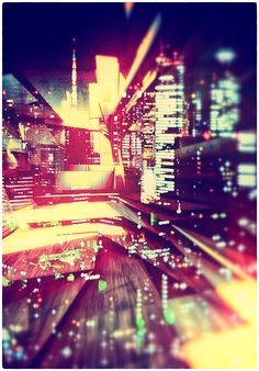 an abstract photo of city lights and buildings