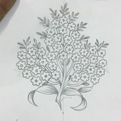 a drawing of a bunch of flowers on paper