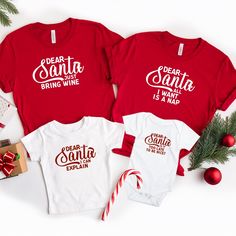 Get your family in the holiday spirit with our *Dear Santa Christmas Family Shirts* – a perfect blend of humor and festive charm! Personalize your *Custom Quotes Family Matching Christmas Shirt* and bring laughter to every gathering with our *Funny Santa Shirt* featuring hilarious *Dear Santa Quotes Group Shirt* designs.  "Dear Santa, We Can Explain..."  Holiday shenanigans are in full swing, and your family’s festive fashion needs an upgrade! Our Dear Santa Christmas Family Shirts are here to sprinkle a dash of humor into your celebrations. Get ready to have Santa scratching his head with laughter.   Picture this: matching shirts with witty Dear Santa Quotes that’ll have the whole party chuckling. Whether it's grandma or the family dog, there's a design for every mischief-maker. These are Dear Santa Quotes, Santa Quotes, Christmas Pajamas Family, Funny Santa Shirts, Quotes Family, Family Matching Christmas, Matching Christmas Shirts, Christmas Matching, Santa Shirt