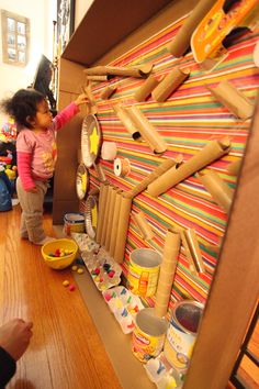 Tubeapalooza: Paper towel tube ramps... Taking it to the next level.  Raid the recycle bin and give ramp options galore!  (paper towel tubes, toilet paper tubes, egg cartons, pie tins, baby food snack containers, ribbon spools...) Rube Goldberg Machine, Paper Towel Tubes, Marble Run, Reggio Emilia, Preschool Classroom, Stem Activities