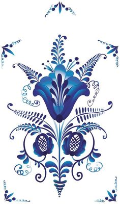 a blue and white floral design on a white background