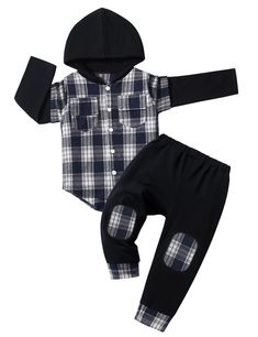 PRICES MAY VARY. High quality Imported Button closure Machine Wash 💝💝【Excellent Material】DONWEN Toddler Boy Clothes Hoodie are made of high-quality flannel cotton blend material. Warm, soft and comfortable. Didn't shrink or fade after washing, durable and well made. Your boy will love to wear this handsome, classic, retro, and adorable outfit set 💝💝【Classical Design】Long Sleeve Toddler Clothes for Boys with unique patchwork Plaid Design, cute hoodie for best looking and warm. Quality button closure, elastic waistband pants, neither tight nor loose. Cool and fashion Toddler Boy Outfits sets for indoor/outdoor wear 💝💝【Recommended Size】We have various sizes for you to choose according to your special need: Baby boy clothes 12-18 months,18-24 month boy clothes, 2t-3t boys Outfit, 3t-4t b Cotton Hooded Sets With Pockets, Cotton Pants For Winter Playtime, Long Sleeve Playtime Sets With Pockets, Black Hooded Cotton Set, Toddler Winter Clothes, Clothes Hoodie, Boys Winter Clothes, Boys Plaid Shirt, Toddler Baby Boy