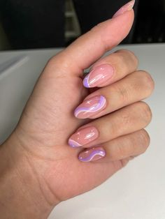 Purple Aesthetic Nails, Purple And Pink Nails, Unicorn Nails Designs, Pink Gel Nails, Gel Nail Art Designs, Unicorn Nails, Her Nails, Blush Nails, Classy Acrylic Nails