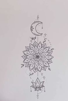 a drawing of a flower and crescent on a wall