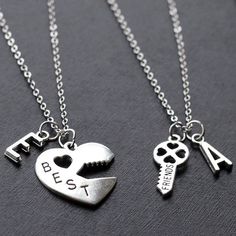 Best Friends Necklace set, initials Graduation Friendship Necklace, best bitches, heart key set, sis Relationship Jewelry, Best Friends Necklace, Friends Necklace, Bff Jewelry, Big Sister Gifts, Pretty Jewelry Necklaces, Friendship Necklace, Friend Jewelry, Sister Jewelry