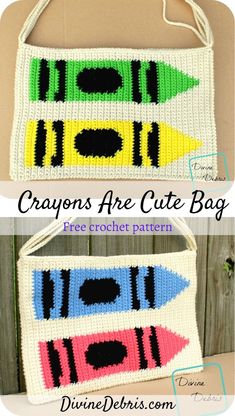 crocheted purse with the words crayos are cute bag