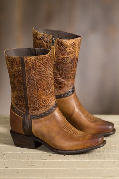 These boots showcase western chic at its best, from the tooled leather flourish to the anklet of antique rivets to the detailed vamp. Free shipping   returns. Country Western Outfits, Leather Boots For Women, Womens Cowgirl Boots, Boot Bracelet, Western Chic, Leather Cowboy Boots, Stylish Boots, Leather Boots Women, Boot Bag