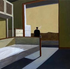 a painting of a man standing in an empty room