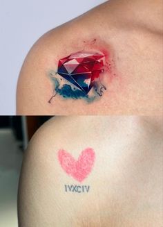 two pictures one with tattoos and the other with an image of a diamond on it