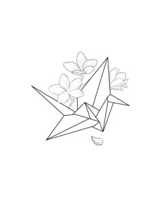 an origami bird with flowers in it's beak