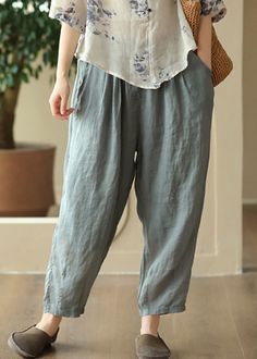 Women Grey Cozy Pockets High Waist Linen Harem PantsFabric: LinenSize & Fit: This garment fits true to size.Length: Size 3XL measures 35.49"from waist to hem.Waist:Fitted - elastic waist allows stretch Hip: Loosely Fitted. room for hips. Hand Wash Cold. Linen Harem Pants, Pants Gift, Linen Cardigan, Harem Pants Women, Red Pocket, Linen Tshirts, Pants Fabric, Tracksuit Set, Linen Blouse