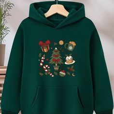 Christmas Yellow Polyester Christmas Yellow, Cartoon Tree, Cartoon Trees, Cozy Tops, Christmas Black, Christmas Red, Fleece Sweatshirt, Pattern Graphic, Spring And Fall