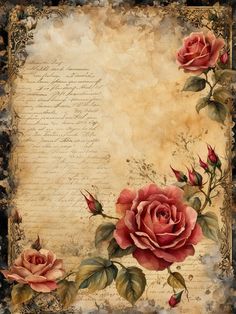 an old paper with roses on it