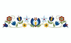 an embroidered wall hanging with flowers and leaves on it's border, in blue and yellow colors