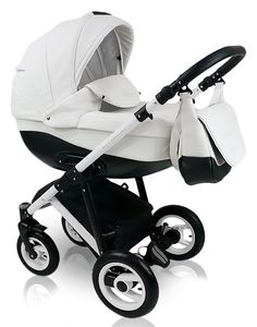 a white stroller with a black handlebar