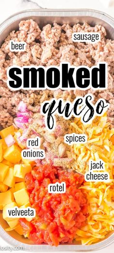 an image of a bowl filled with food labeled in the words smoked quesadilla