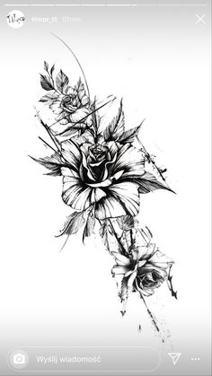 a black and white drawing of flowers on a cell phone screen, with the caption's name below it