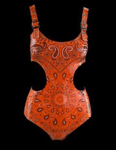 Corset Bodysuit, Super Store, Bandana Print, V Cuts, Neon Orange, Infamous, Red Gold, Metallic Silver