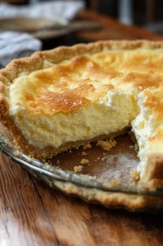 a pie sitting on top of a wooden table