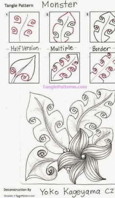 the instructions for how to draw a flower with different shapes and sizes, including leaves