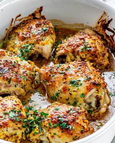 Oven Baked Chicken Thighs - Jo Cooks Chicken Thighs In Oven, Masakan Malaysia, Crispy Baked Chicken Thighs, Oven Baked Chicken Thighs, Oven Baked Chicken Parmesan, Cooked Chicken Recipes, Chicken Thigh Recipes Oven, Chicken Thigh Recipes Crockpot