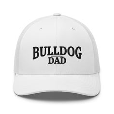 Introducing our Yupoong 6606 Bulldog Dad hat, the perfect accessory for any proud bulldog dad! This hat is made from premium materials and features an embroidered bulldog on the front, showcasing your love and admiration for this beloved breed. Bulldogs are known for their friendly and loyal personalities, making them the perfect companions for families with children. They are also incredibly affectionate and adaptable, making them ideal pets for both city and country living. It's no wonder why White Adjustable Baseball Cap For Father's Day, Father's Day White Snapback Trucker Hat, White Snapback Trucker Hat For Father's Day, Birthday Presents For Dad, Best Friend Couples, Mens Trucker Hat, Pocket Tee Shirts, Hat For Men, Men Hats