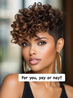 Short Haircut With Shaved Side For Women, Short Hair Curly On Top, Short Sassy Hair Styles, Texturized Hair, Curly Hair Color, Diy Hair Wig, Best Lace Front Wigs, Short Natural Haircuts, Black Hair Short Cuts