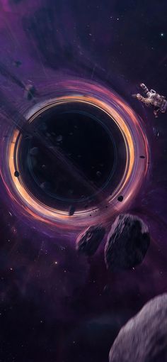 an artist's rendering of two planets in front of a black hole with rings around it