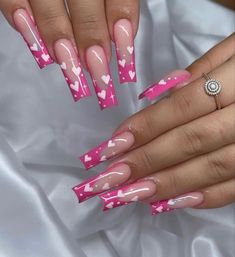 #aesthetic #heart #nails Ongles Bling Bling, Unghie Nail Art, Heart Nail, Nail Designs Valentines, Cute Acrylic Nail Designs, Her Nails, Makijaż Smokey Eye, Long Acrylic Nails Coffin, Acrylic Nails Coffin Pink