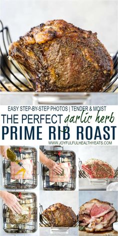 an advertisement for prime rib roast, with pictures of the meat being cooked in it