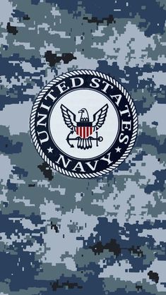 the united states navy logo on camouflage