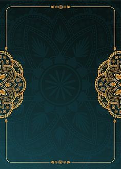 a blue and gold background with an ornate design in the middle, on top of a green