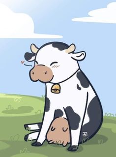 a drawing of a cow sitting in the grass