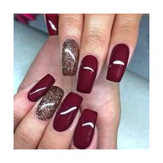 Dark Red Nails With Gold Glitter, Wine Nail Designs, Nail Polish Ideas Easy, French Pedicure, Simple Fall Nails, Nagel Tips, Her Nails, Almond Shaped