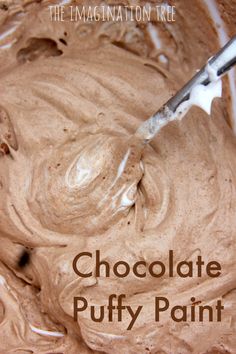 chocolate puffy paint in a bowl with a knife