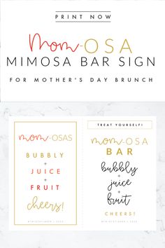 the mom - osa bar sign for mother's day brunch is shown