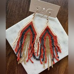 Brand New Anthropologie Earrings Bohemian Orange Fringe Earrings, Bohemian Beaded Earrings With Latkans For Beach, Bohemian Beaded Latkans Earrings For Beach, Bohemian Beaded Latkan Earrings For Beach, Orange Adjustable Beaded Earrings For Festival, Orange Fringe Dangle Earrings, Adjustable Orange Beaded Earrings For Festival, Bohemian Beaded Earrings With Latkans For Summer, Orange Bohemian Earrings For Festive Occasions