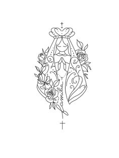 a tattoo design with flowers and a cross