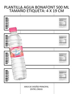 a water bottle with labels on it and instructions to label the bottles for each item