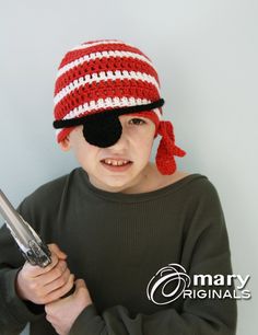 "YARG! Yo-ho-ho! This hat be for pirates! With an adjustable eye patch and a fun striped beanie, this hat is perfect for living your best pirate life!  The hat can be worn with or without the eye patch. The eye patch has two buttons and can be adjusted to fit perfectly. So grab your sword and your crew and set sail! Please select desired size. Hat sizing info: 0-3 months: 15\" circumference  3-6 months: 17\" circumference 6-12 months: 18\" circumference  12 months-2T: 19\" circumference  3T-4T: Adjustable Brimmed Pirate Hat, Adjustable Pirate Hat For Costumes, Adjustable Pirate Hat For Costume, Crochet Pirate, Nautical Crochet, Pirate Eye Patch, Winter Hat Crochet, Pirate Eye, Women Winter Hat