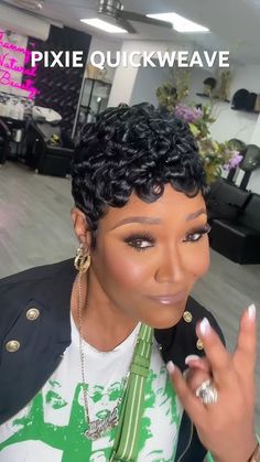 Tapered Quick Weave, Short Pixie Pincurls, Tara Hair Weave Hairstyles, 27pc Hairstyles Quick Weave, Short Quick Weave Styles 27 Piece Curly, 27 Piece Pixie Quick Weave, Curly 27 Piece Quick Weave Hairstyles, Quickweave Pixie Cut, Pixie Quickweave For Black Women