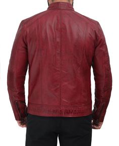 The distressed leather jacket is known for its rugged and contemporary look. Made from premium leather, this jacket exhibits features that can go with both formal and semi-formal looks. It is for people who have a vintage fashion sense. It can give you an effortless chic look for everyday fashion. This maroon-colored jacket gives an elegant yet classy feel to your style, making it modern and stand out from other typical leather jackets. Despite its rugged style, this leather jacket provides ulti Leather Racer Jacket, Maroon Coat, Racer Leather Jacket, Maroon Leather Jacket, Leather Jacket Mens, Cafe Racer Leather Jacket, Maroon Jacket, Distressed Leather Jacket, Cafe Racer Jacket