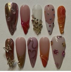 Nails For Orange Dress, Orange Pink Nails, Ibiza Nails, Nail Guide, Spring Sets, Bday Nails, Nail Design Glitter, Abstract Nails, Junk Nails