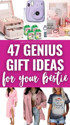 47 genius gift ideas for your bestie. Blog post on myeasycollege.com Ideas For Besties Birthday, Birthday Gift Ideas For Bestie, Gift Ideas For Besties, Bestie Gift Ideas, Ideas For Besties, Gift Ideas For Best Friends, Ideas For Best Friends, Besties Birthday, Gifts For Work Colleagues