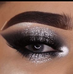 Soft Makeup Black And Silver Eye Makeup, Build An Outfit, Silver Smokey Eye, Cheer Makeup, Silver Eye Makeup, Silver Makeup