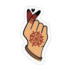 a hand with henna on it and a heart in the middle, sticker