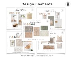 the interior design elements board is shown