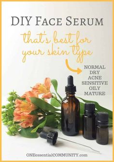 Easy 2-ingredient DIY Face Serum with Essential Oil -- Love that the recipe can be customized for your skin type {normal, dry, acne, sensitive, oily, mature} Essential Oil Beauty, Diy Beauty Products, Essential Oils Recipes, Diy Essential Oils