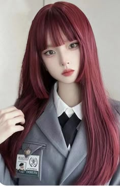 Straight Hair Extensions, Hair Color Cream, Dyed Hair Inspiration, Red Wigs, Hair Reference, Straight Wig, Silky Hair, Wigs With Bangs, Aesthetic Hair